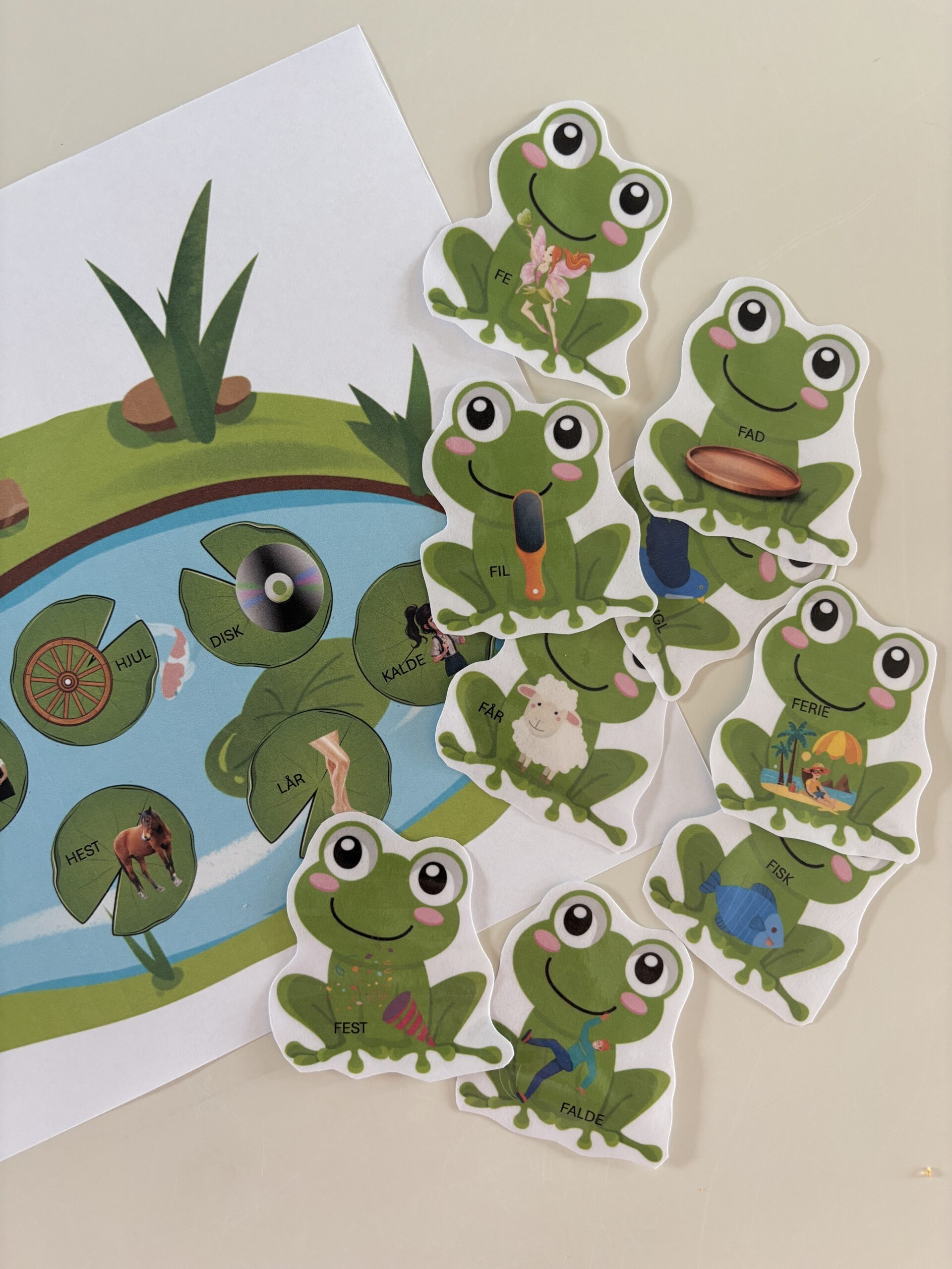 Fonologi frøhop rimspil: Træning af /m b p/-lyd