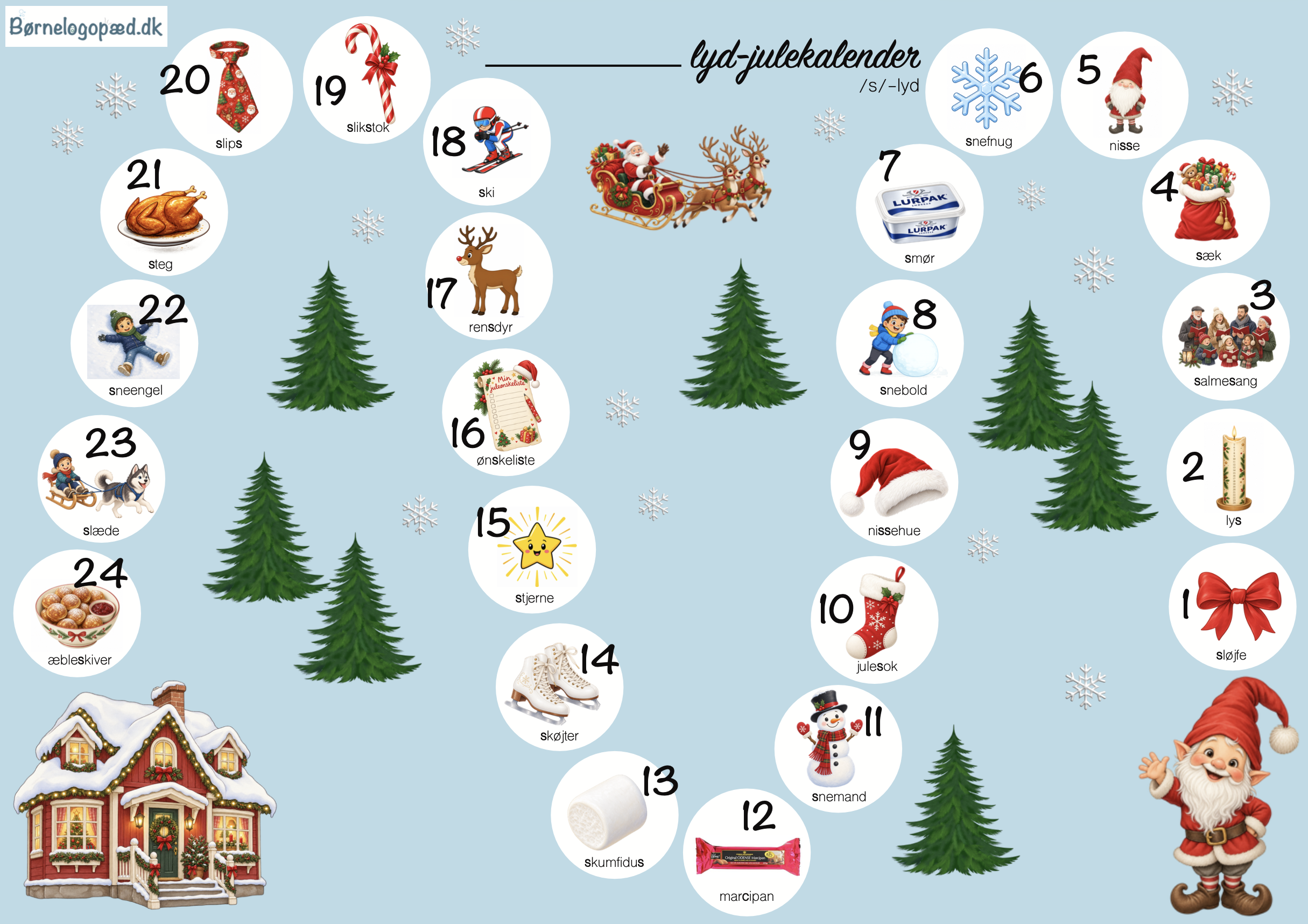 Julekalender: Daglige øveord til træning af /s/-lyd og klynger