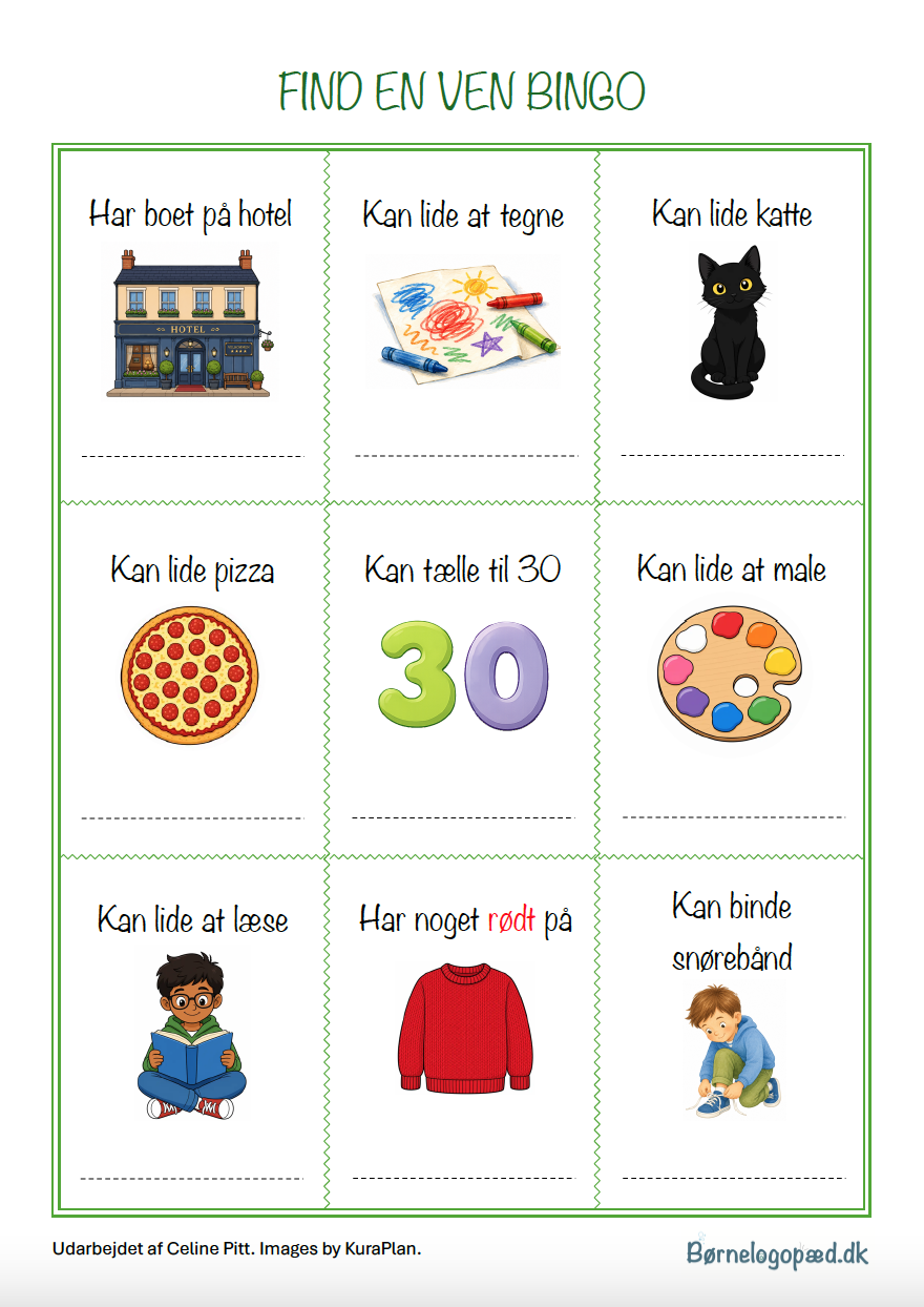 “Find en ven” bingo: Et venskabsspil der træner hv-spørgsmål og sætningsdannelse